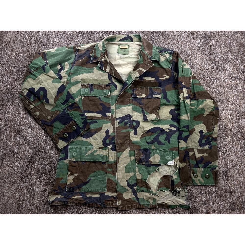 Vintage Authentic Military Utility Shirt Jacket Men M Long Heavily Distressed
